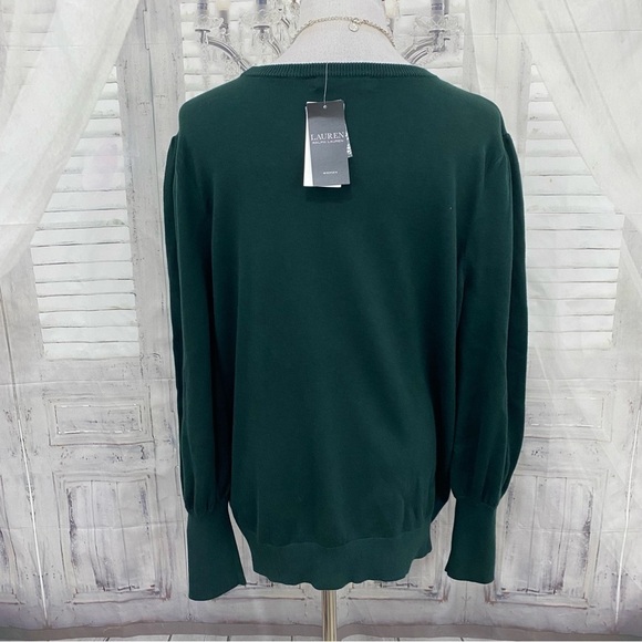 NEW Ralph Lauren Size 2X Cotton Blend Sweater Solid Green Puff Sleeves Crew Neck - Picture 7 of 13